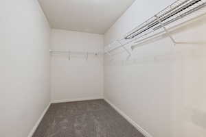 Walk in closet with dark carpet