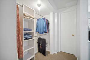 Walk in closet with carpet flooring