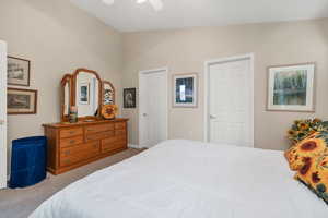 Bedroom with carpet floors and ceiling fan