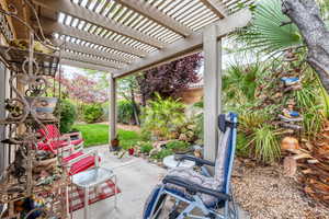View of patio featuring a pergola and a fenced backyard