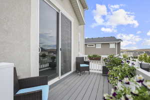 Balcony featuring a residential view
