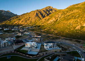 Aerial view of a mountain backdrop