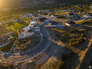 Aerial overview of property's location with nearby suburban area