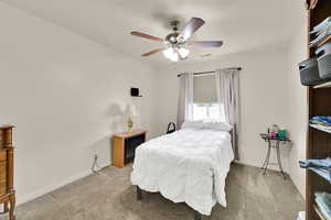 1st bedroom, carpet with large closet and window facing the backyard