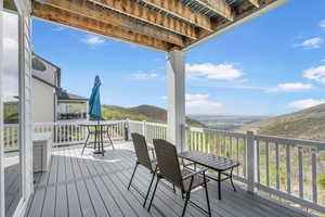 Wooden terrace with a mountain view