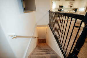 Stairway featuring carpet