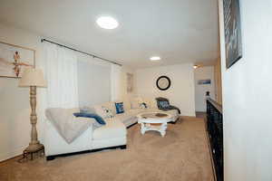 Living room featuring carpet