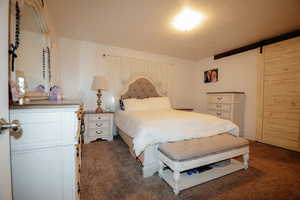Primary bedroom featuring a barn door