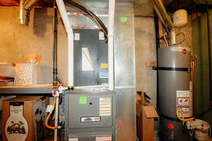 Utility room featuring water heater