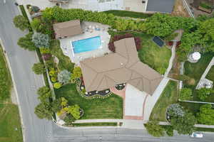 Drone / aerial view of a pool area