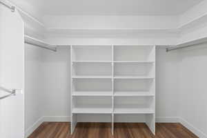 Walk in closet featuring wood finished floors