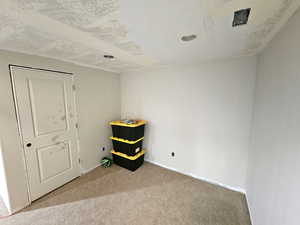 Spare room with carpet, baseboards, and a textured ceiling