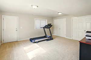 Large basement family room with basement walkout to backyard.