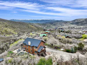 View from above of property featuring a mountain backdrop