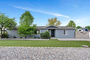 Ranch-style home with stucco siding and roof with shingles