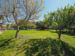 View of grassy yard featuring a gazebo