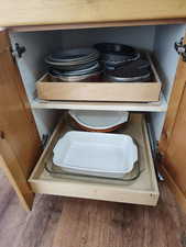 Kitchen view of wood finished floors