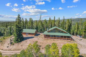 View from above of property featuring a forest