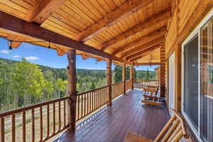 Wooden terrace with a wooded view