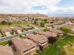Aerial perspective of suburban area featuring mountains