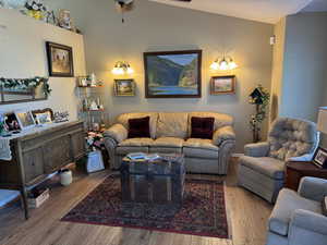 Living room with wood finished floors