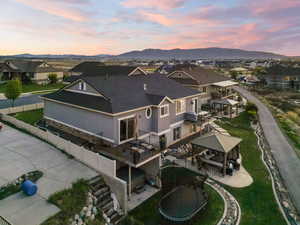 Aerial view of residential area with mountains