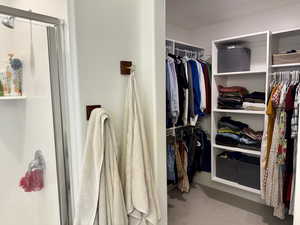 Spacious closet featuring carpet flooring