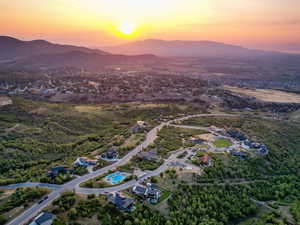 Aerial view at dusk of a mountain view