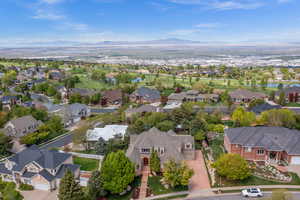 Aerial view of residential area with a water and mountain view