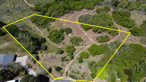 Aerial view of property's location with property parcel outlined