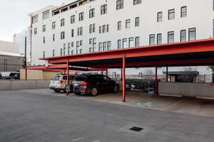 View of covered parking lot