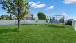 View of yard featuring a trampoline