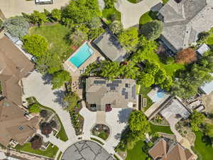 Drone / aerial view of a pool area