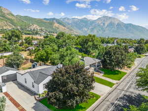 Aerial view of a mountain backdrop