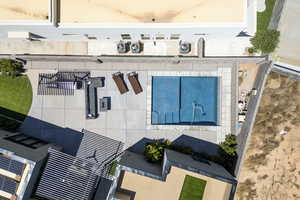 Drone / aerial view of a pool area