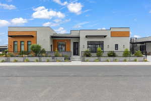 Modern home with stucco siding