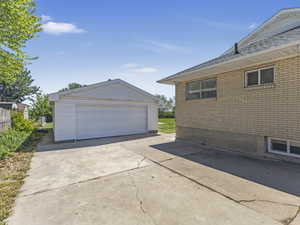 View of oversized detached garage