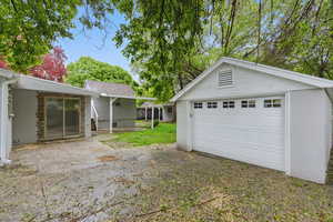 View of detached garage