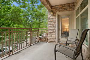 Second-floor balcony overlooking the street