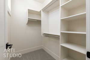 Spacious closet with carpet floors