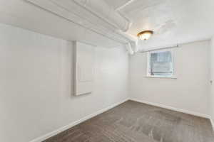 Basement with baseboards and carpet flooring
