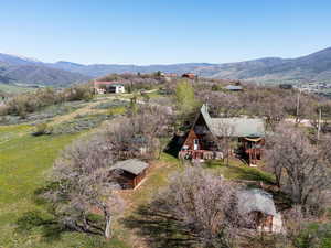View from above of property featuring mountains