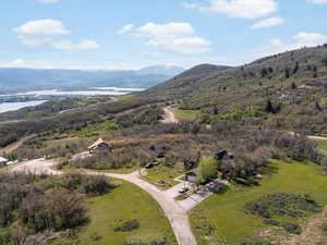Aerial view of a water and mountain view