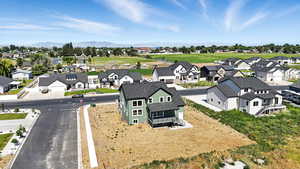 Aerial perspective of suburban area featuring mountains