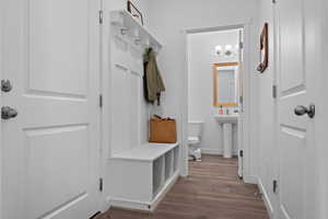 Functional mudroom with built-in cubbies and convenient wall hooks