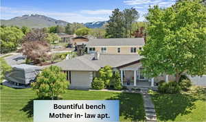 View from above of property featuring a mountain backdrop