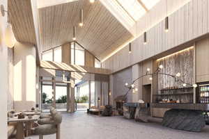 Lobby with a towering ceiling