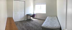 Bedroom featuring carpet floors, a closet, and baseboards