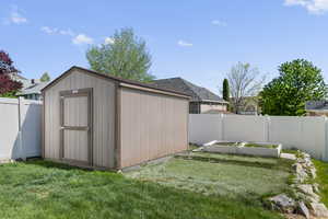 View of shed with a garden