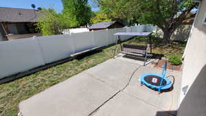 View of patio featuring a fenced backyard